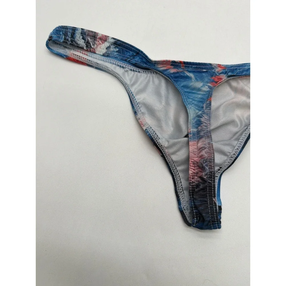 Mens Abstract Floral Print Low Rise Pouch Thong Underwear Blue Red White